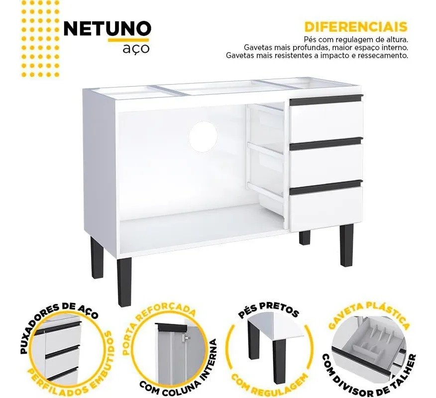 GABINETE AÇO P/ PIA 120 NETUNO BRANCO - Imagem 3